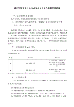 城市轨道交通机电技术专业人才培养质量考核标准.docx