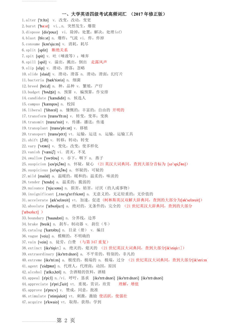 大学英语四级考试高频词汇(2017修正版)(16页).doc_第2页