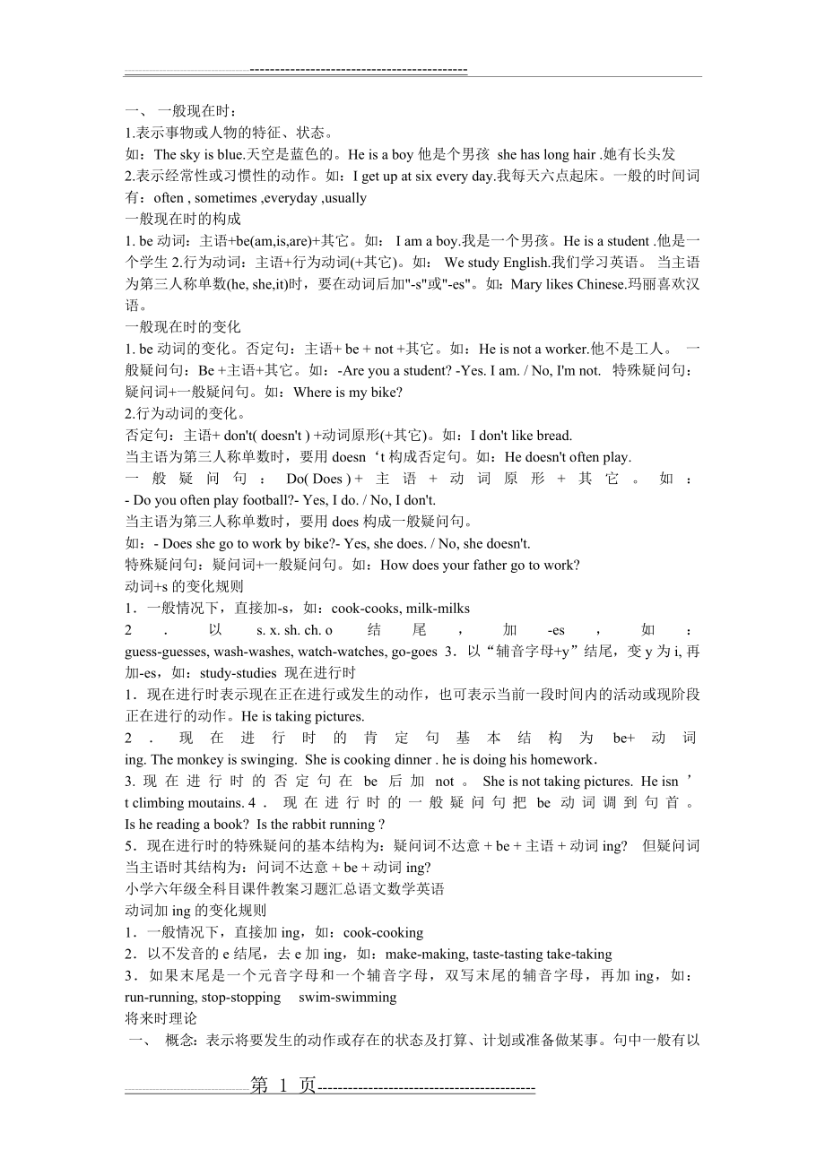 小学六年级英语语法和重点句型(3页).doc_第1页