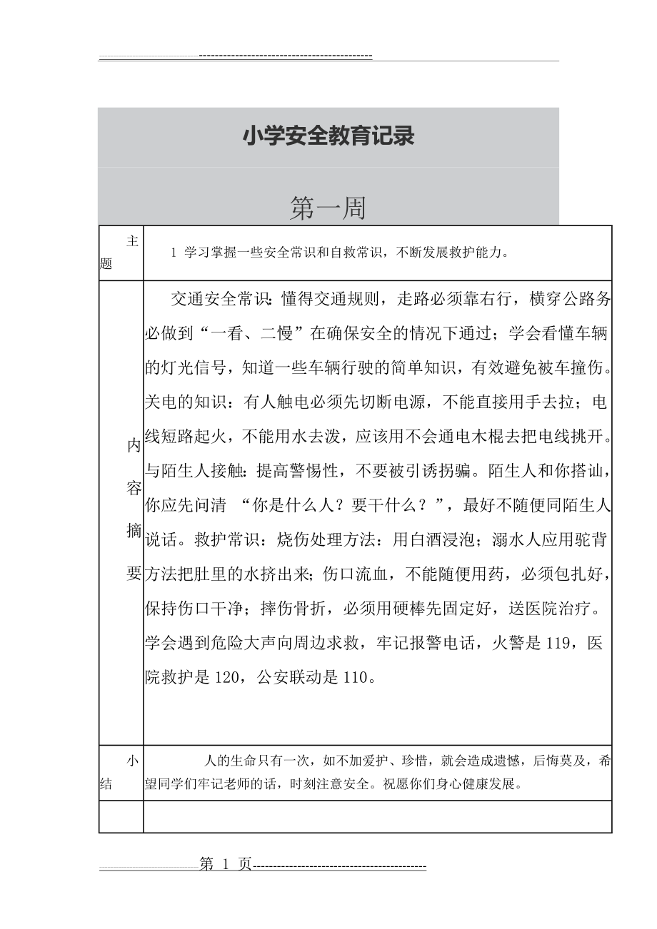 学校每周安全教育记录(19页).doc_第1页