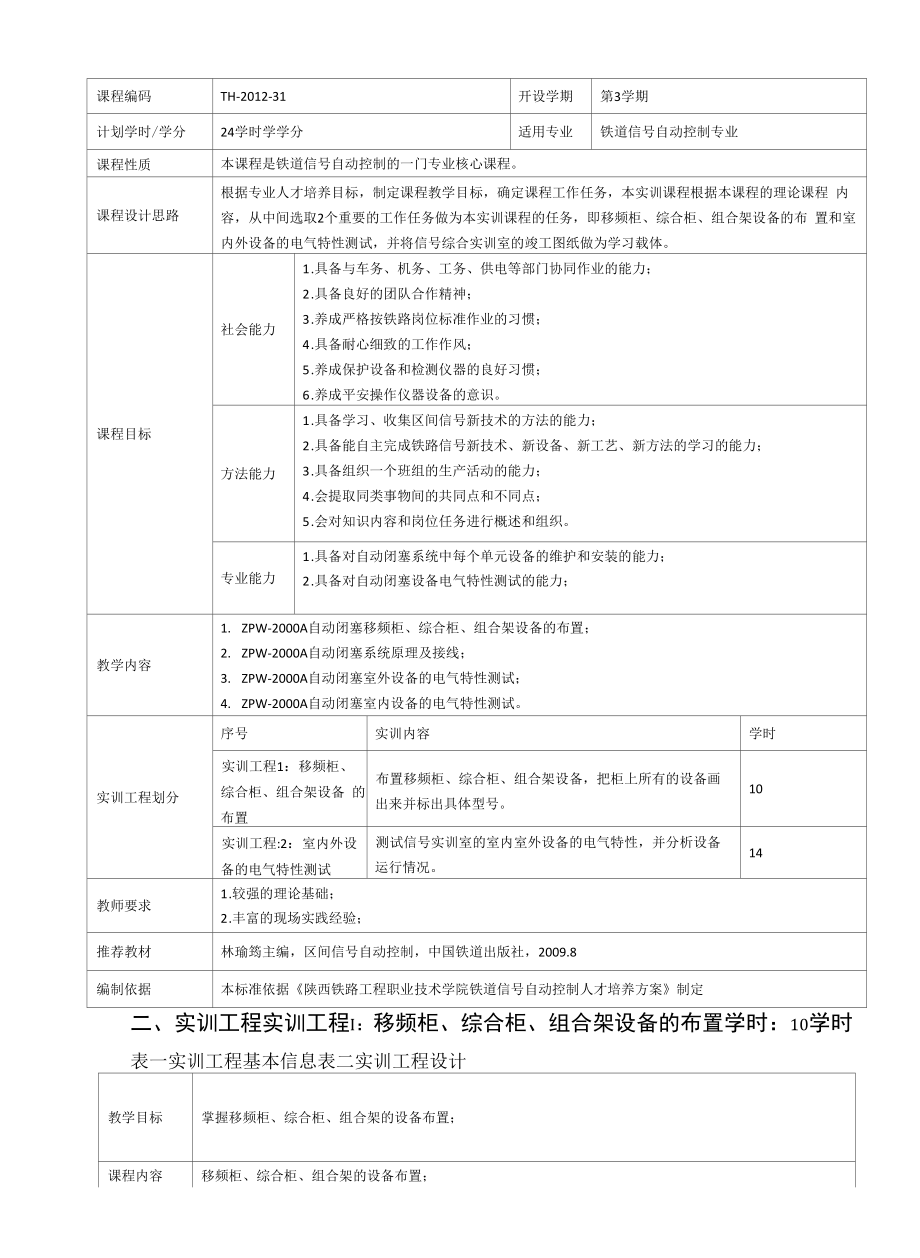 《区间信号设备维护》实训课程标准.docx_第2页