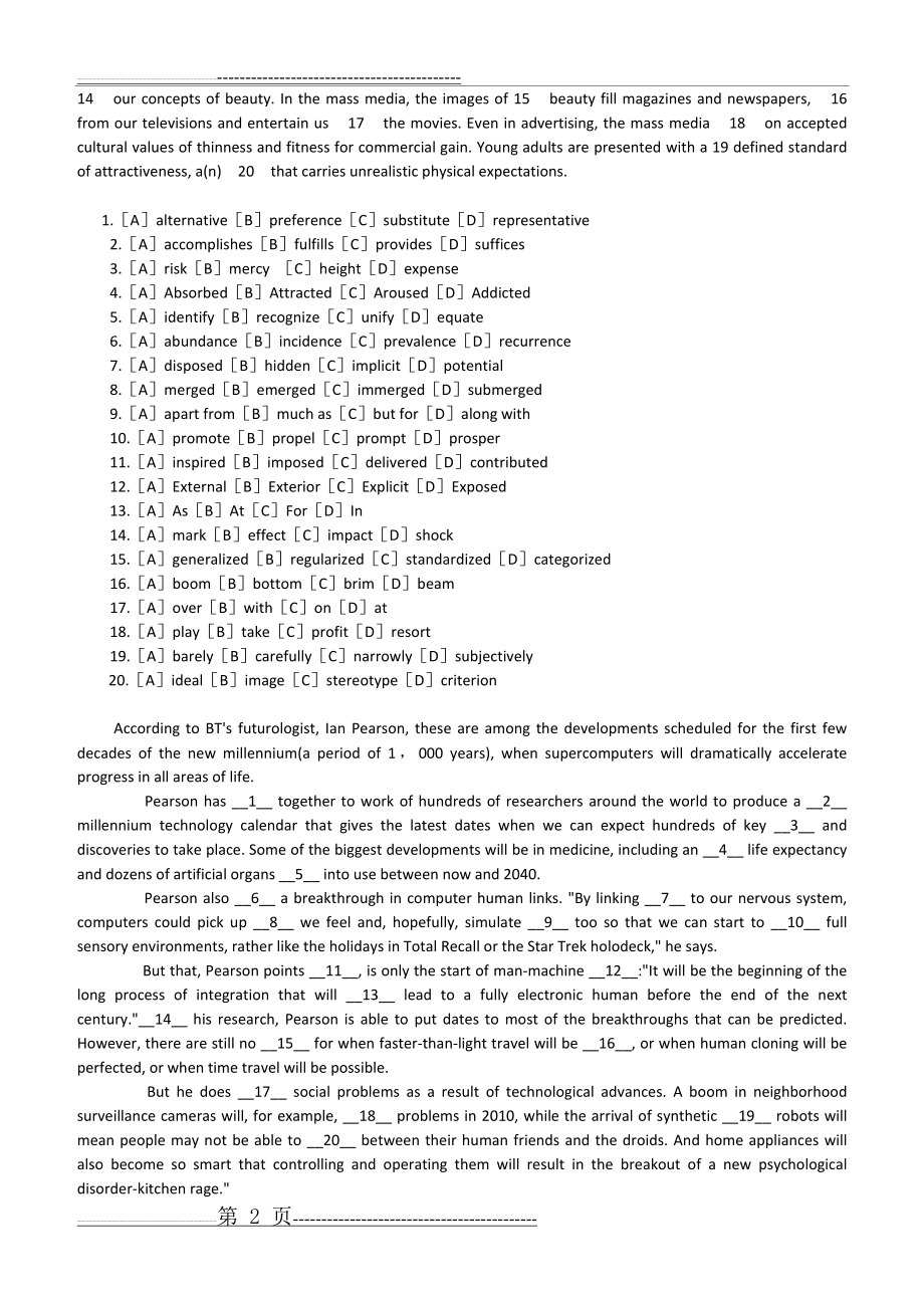 完形填空练习 大学六级(5页).doc_第2页