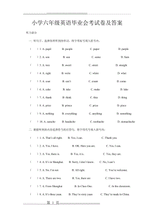 小学六年级英语毕业会考试卷及答案(16页).doc