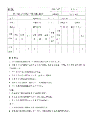 药品GMP文件 034供应部计划统计员岗位职责34.docx