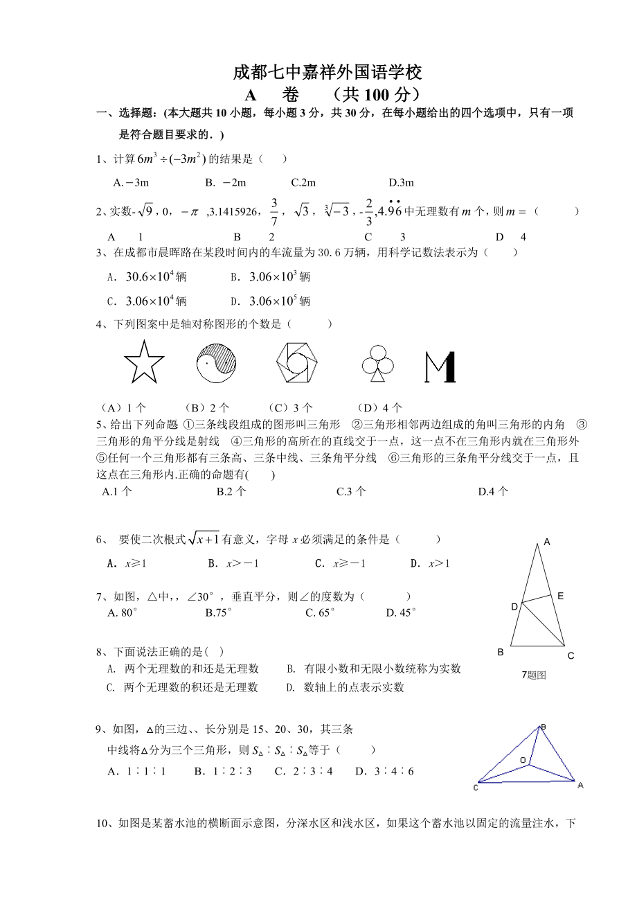 成都七中嘉祥初一下数学期末测试题.doc_第1页