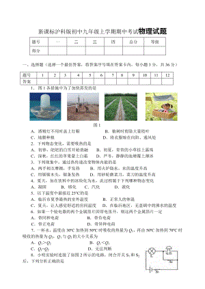 新课标沪科版初中九年级上学期期中考试物理试题.doc