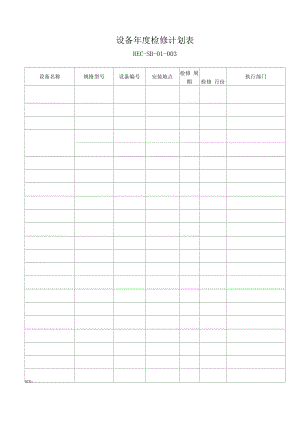 药品GMP文件 003设备年度检修计划表.docx