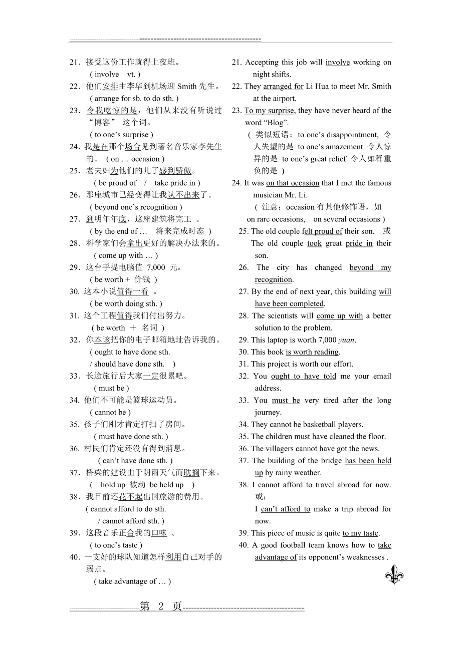 打印版句型翻译练习100句(8页).doc_第2页