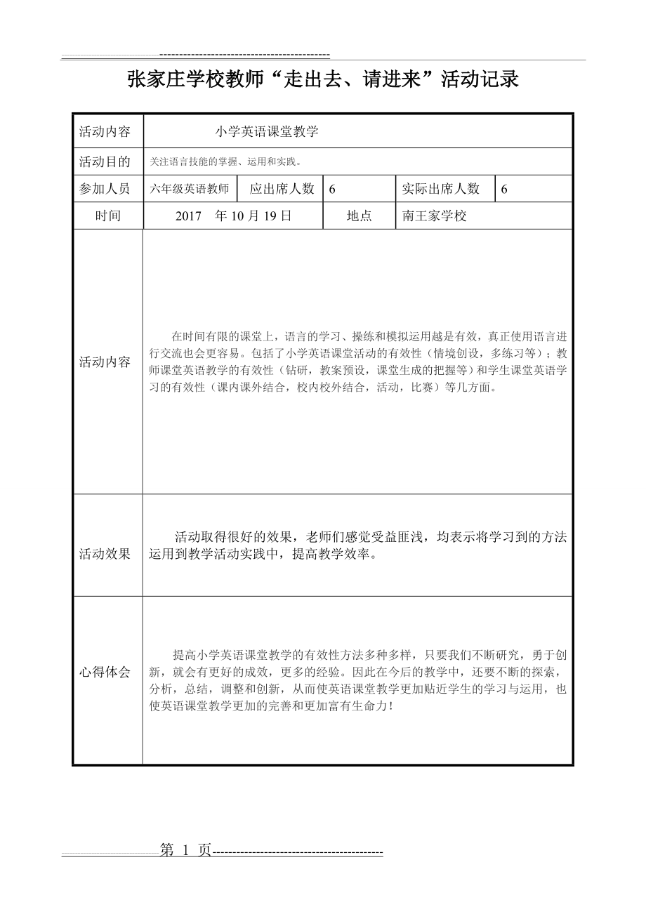 教师参加教研活动记录表(1页).doc_第1页