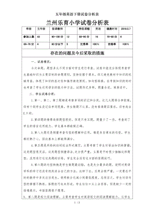 五年级英语下册试卷分析表.doc