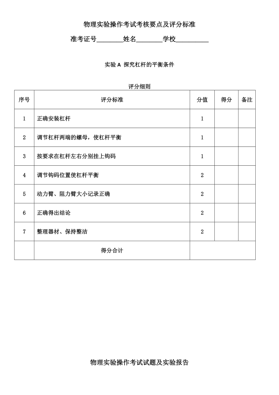 2016年六安市中考物理实验操作考试试题及实验报告.doc_第2页