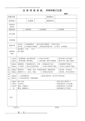 应急预案演练评审和修订记录(1页).doc