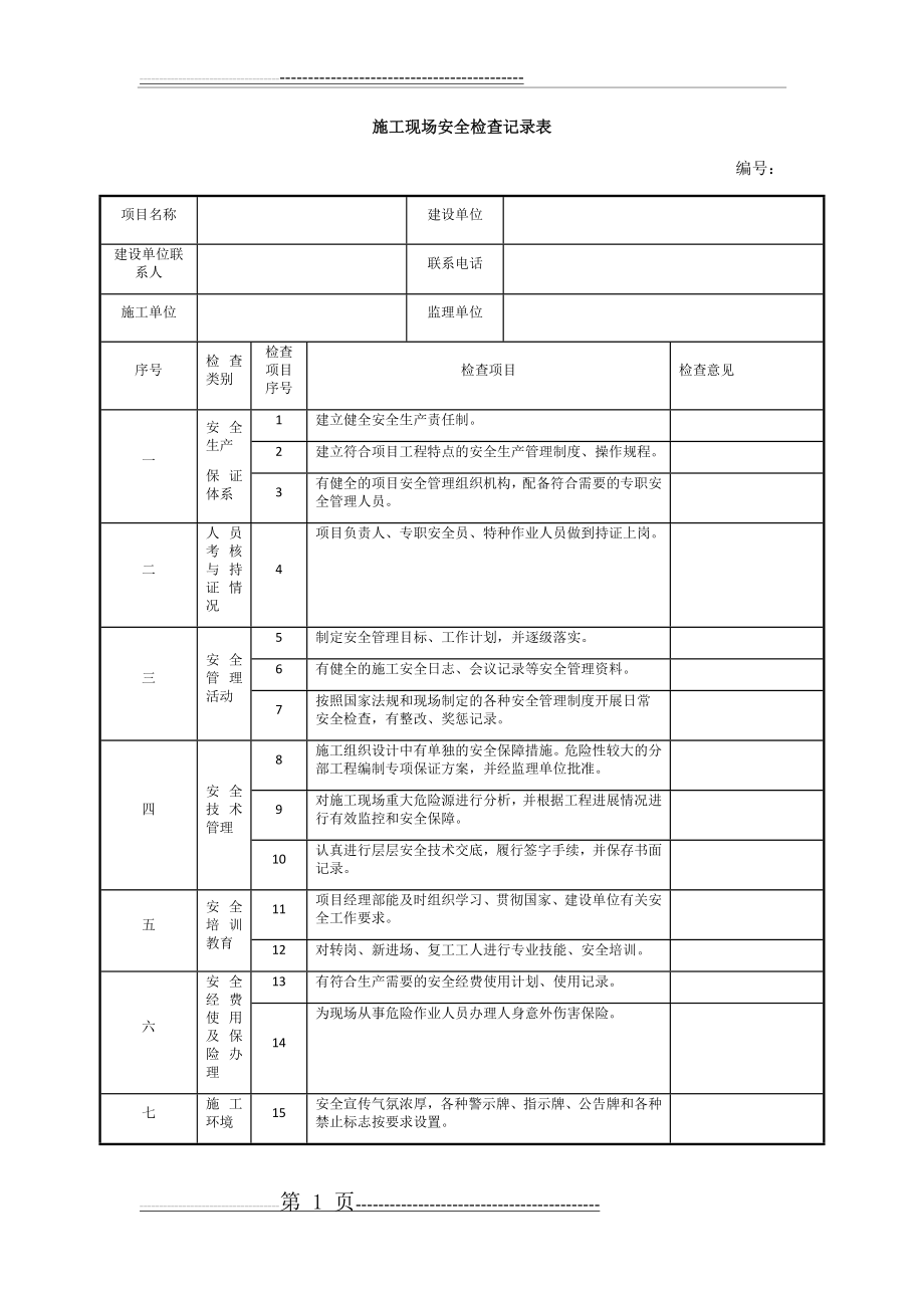 施工安全检查记录表(6页).doc_第1页