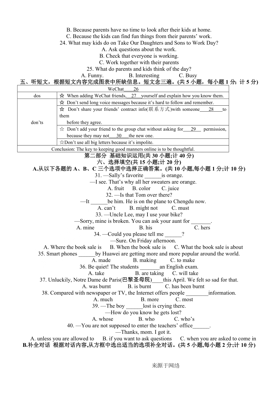 四川省成都市2019年中考英语试题Word版精校版含复习资料.doc_第2页