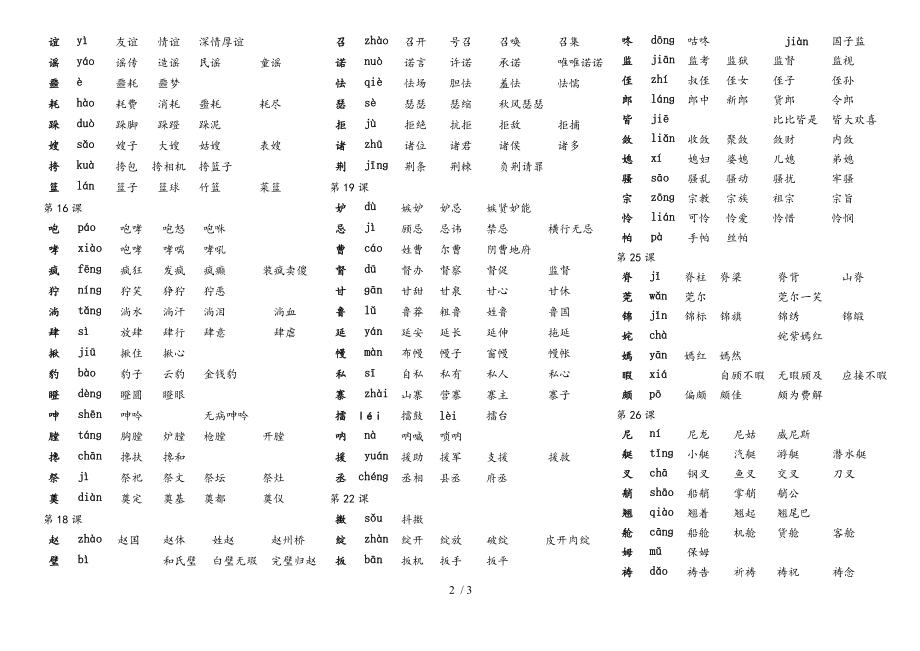 人教版五年级下册语文生字表二组词带拼音.doc_第2页