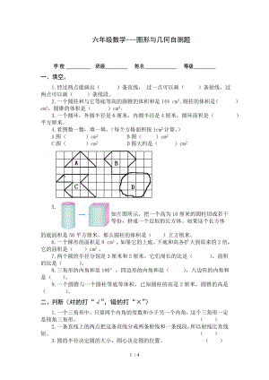 人教版六年级数学下册图形与几何测试题.doc