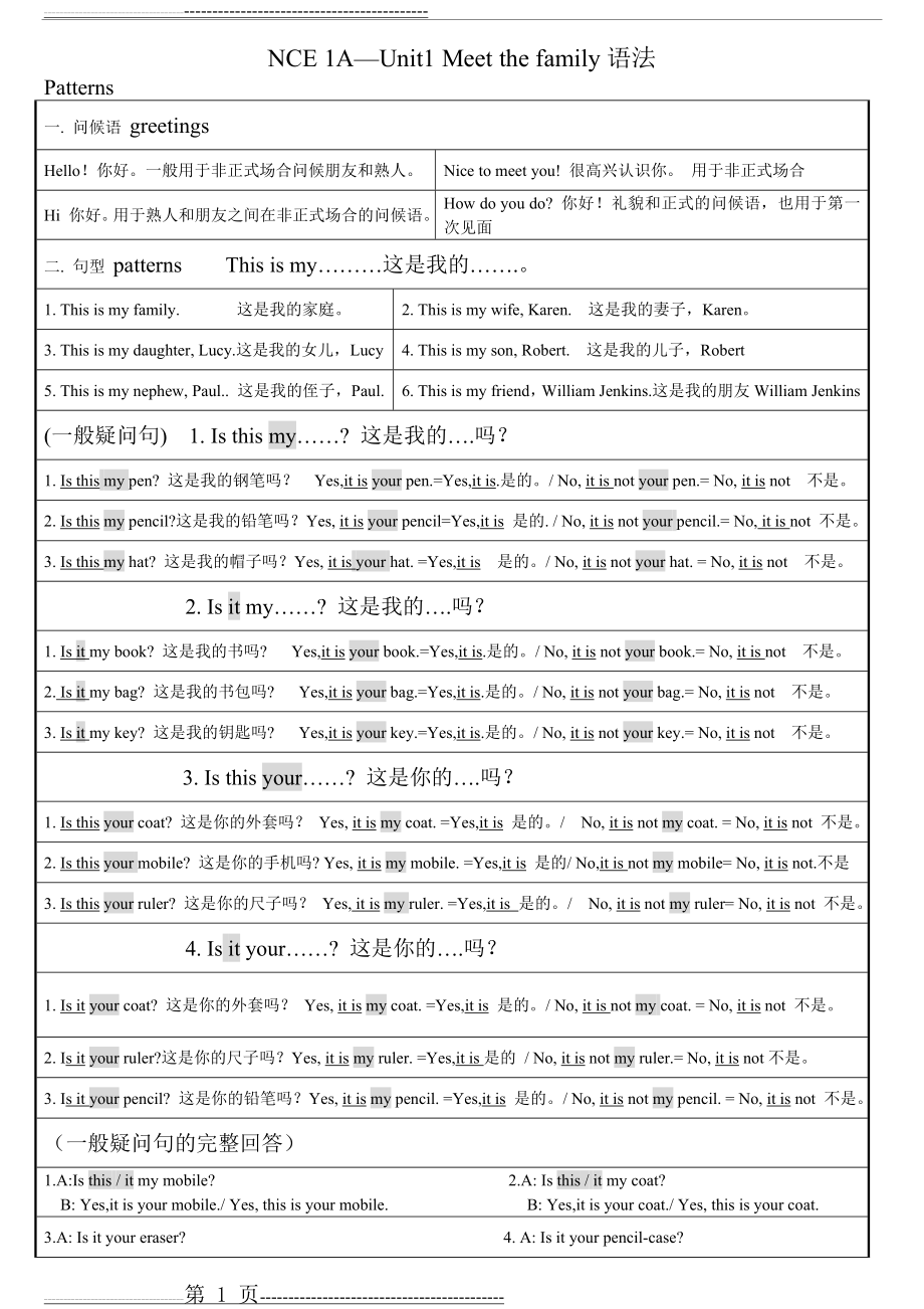 新概念1A[1]知识点总结(51页).doc_第1页