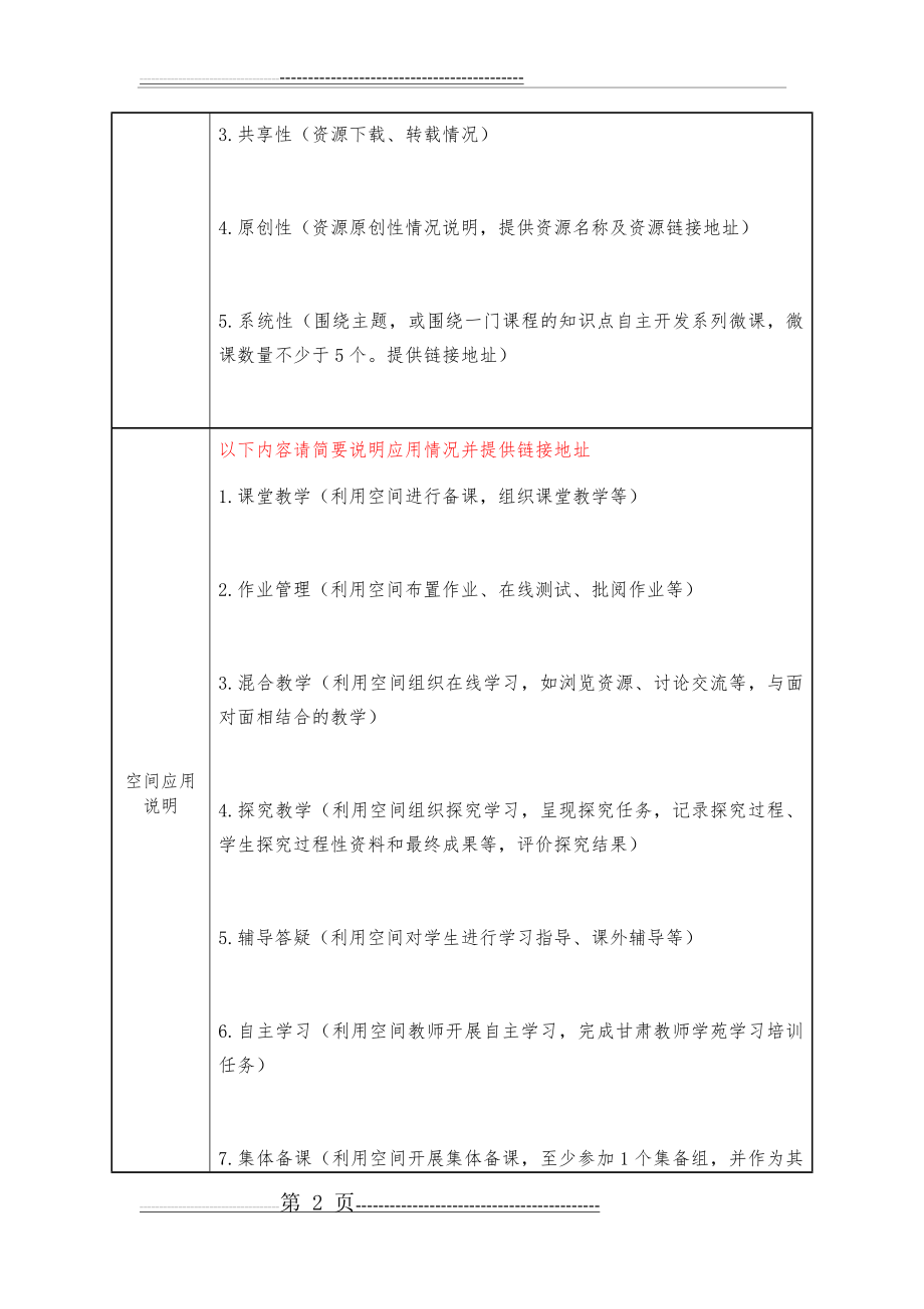 教师网络学习空间竞赛案例表(适用于教师空间)(5页).doc_第2页