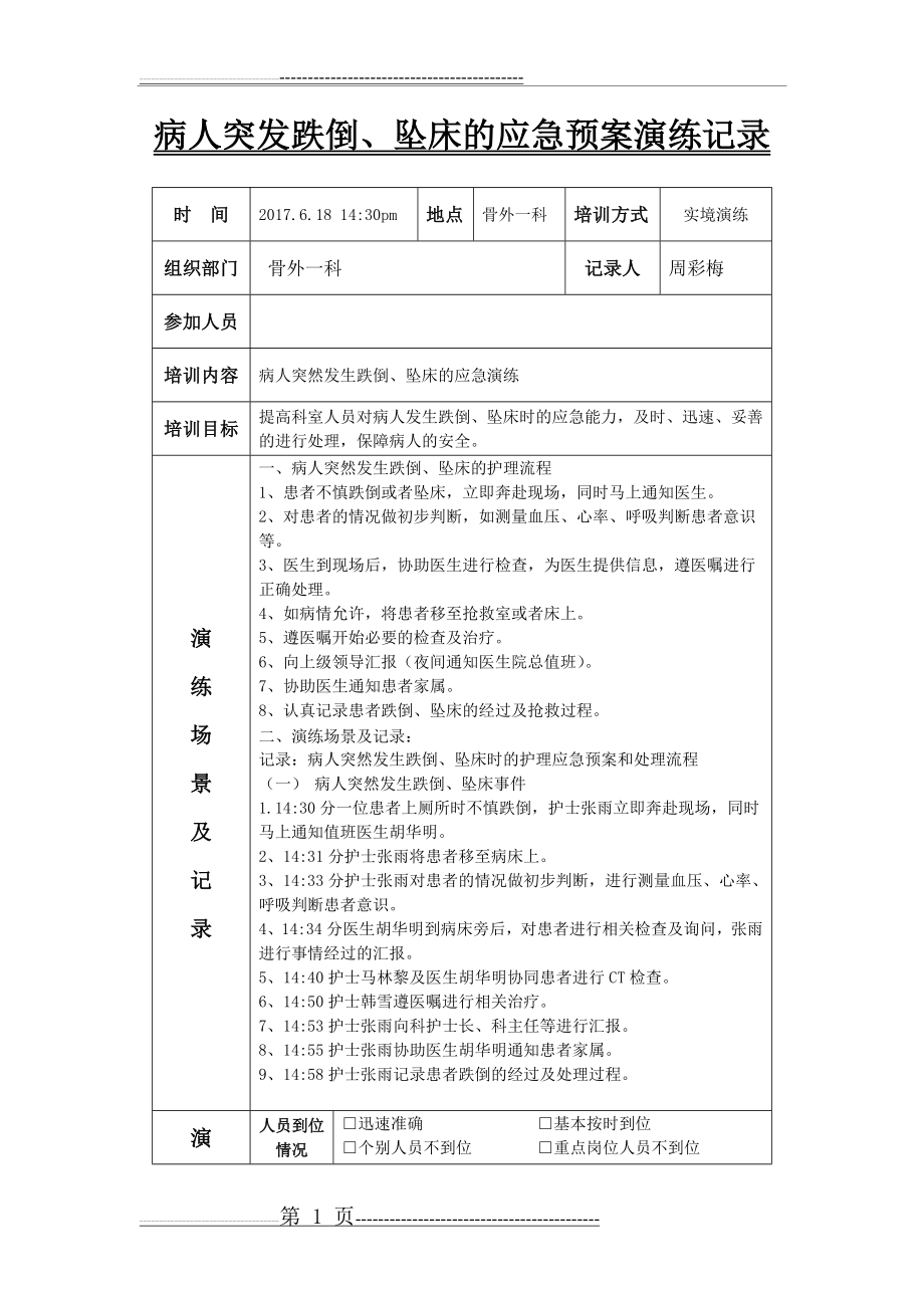 患者发生跌倒坠床的应急预案(2页).doc_第1页