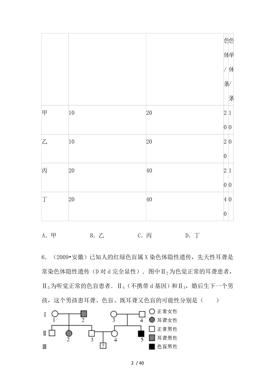 高中生物必修2第二章单元测试题.doc_第2页