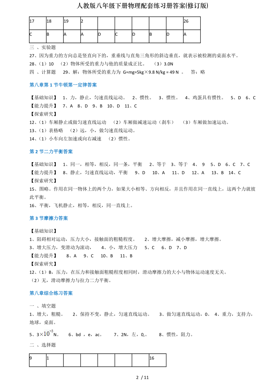 人教版八年级下册物理配套练习册复习资料修订版.doc_第2页