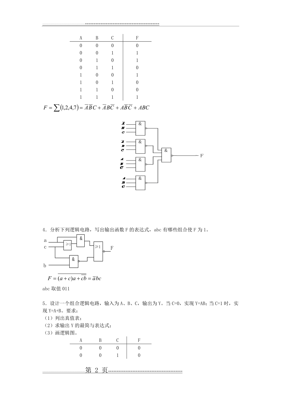 数电第5章组合逻辑电路与常用组合器件分析与设计复习题(16页).doc_第2页