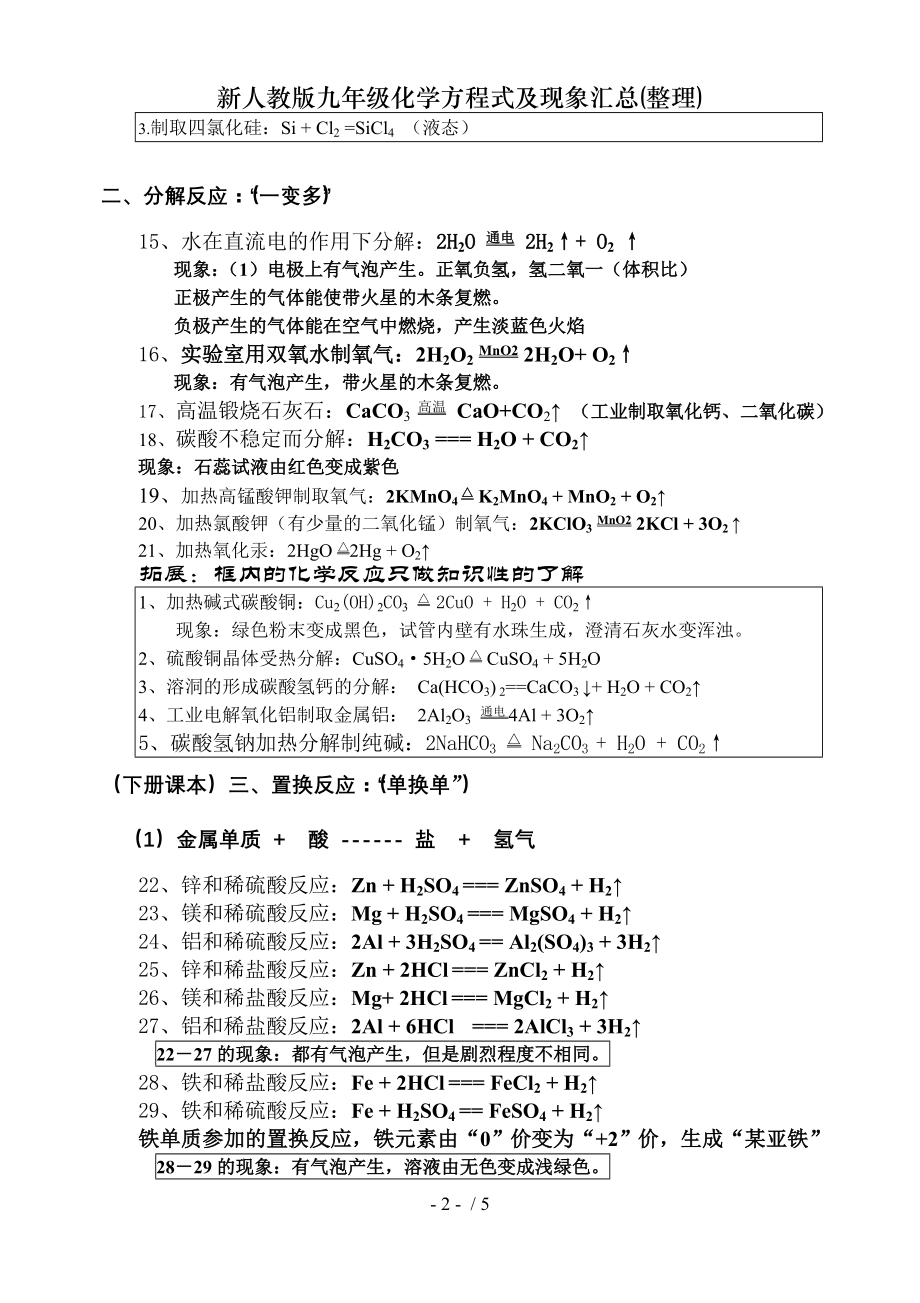 新人教版九年级化学方程式及现象汇总整理.doc_第2页