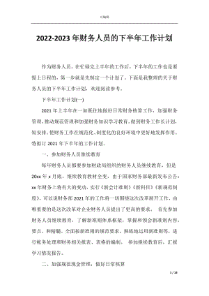 2022-2023年财务人员的下半年工作计划.docx