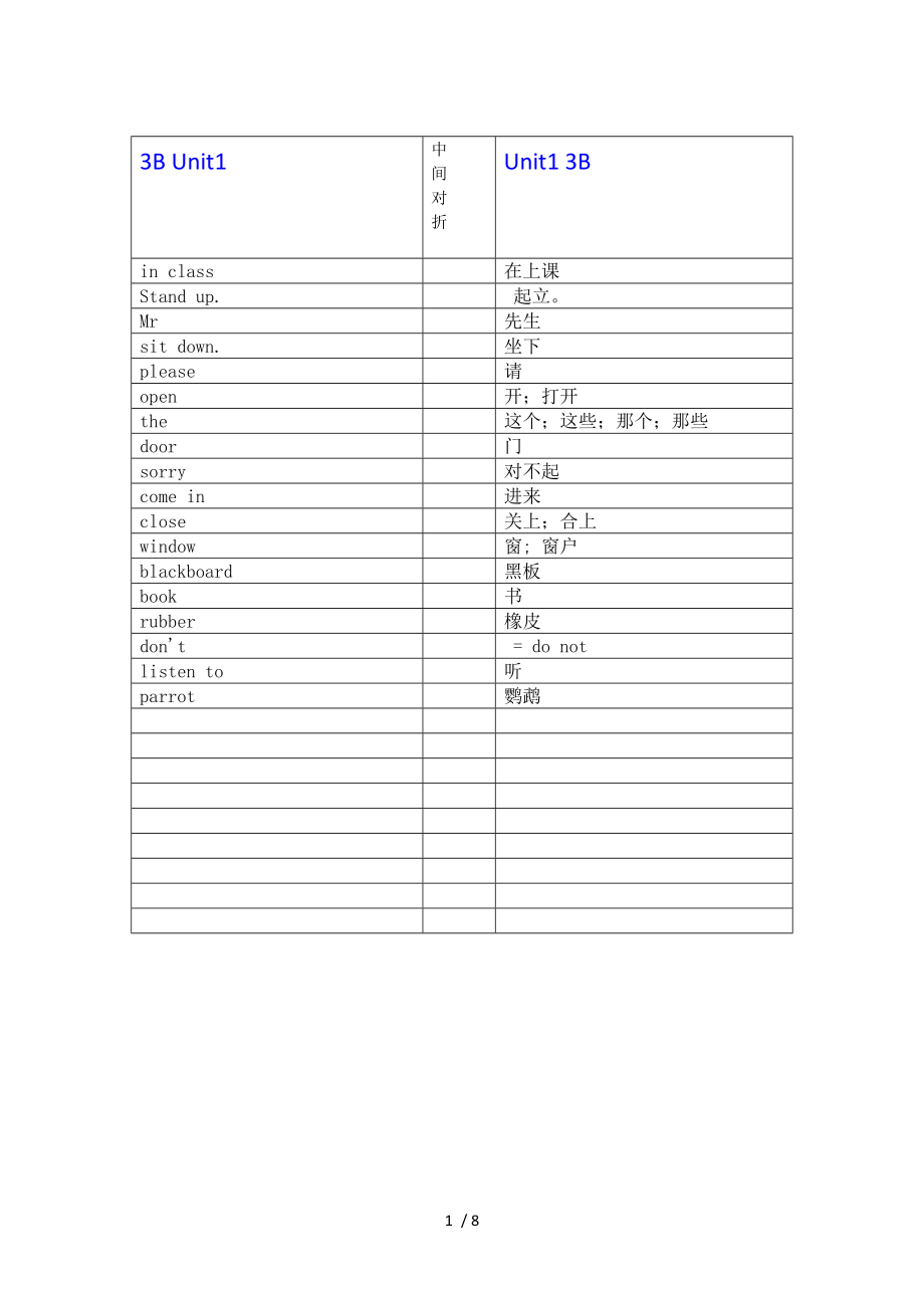 苏教译林版英语三年级下册单词默写版.doc_第1页