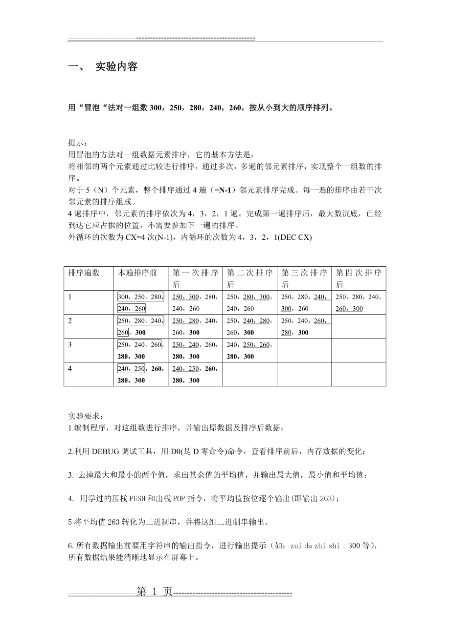 微机原理与接口技术实验——冒泡法(8页).doc_第1页