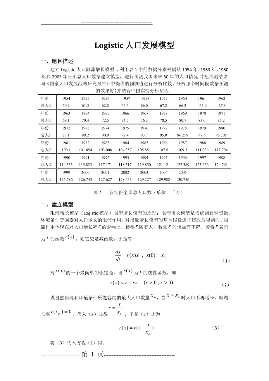 数学建模logistic人口增长模型(5页).doc_第1页