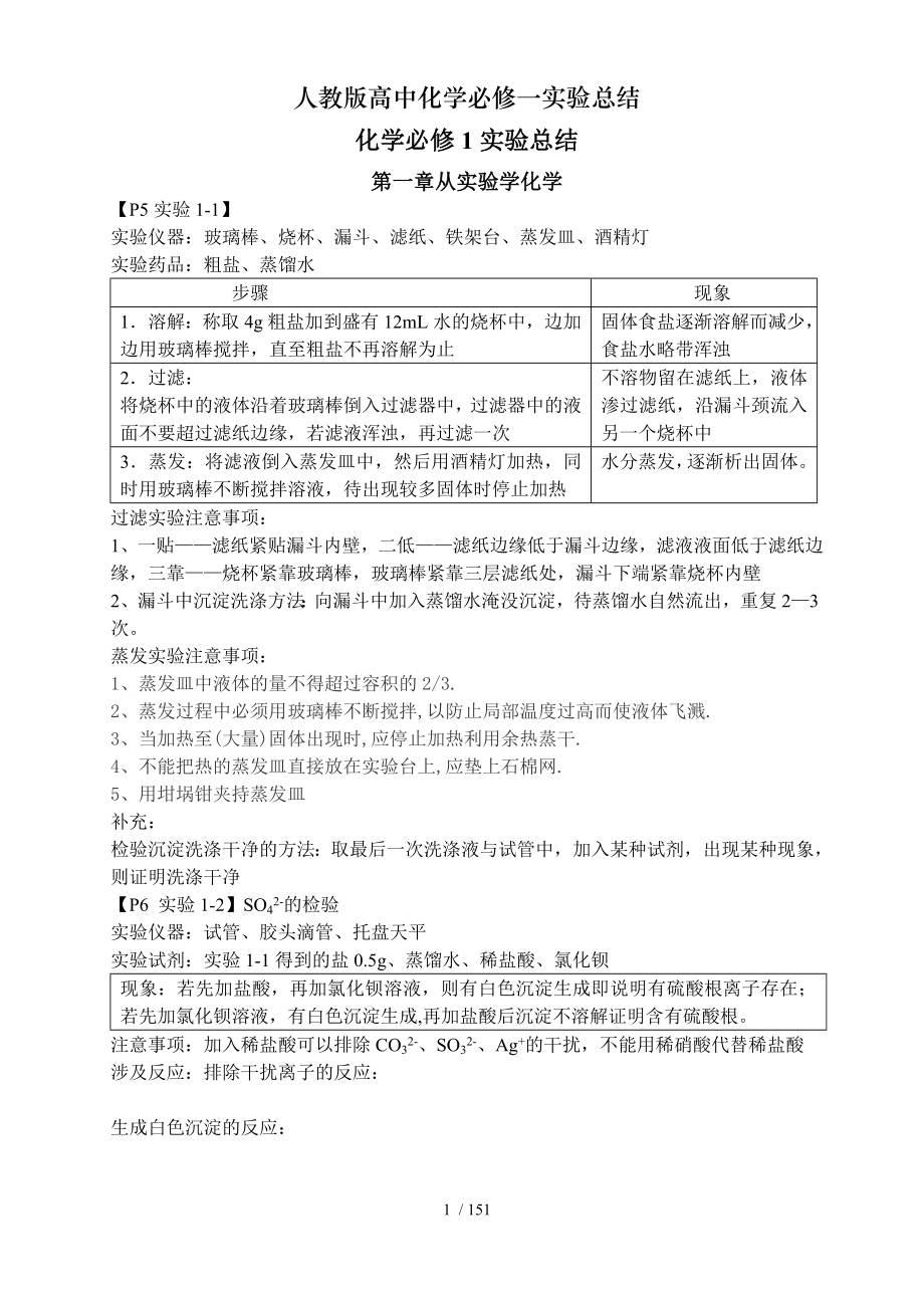 人教版高中化学必修一实验总结.doc_第1页