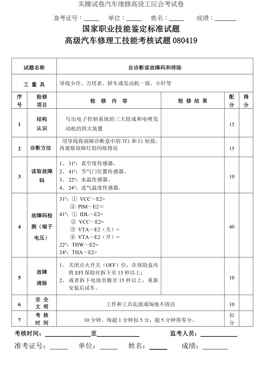 实操试卷汽车维修高级工应会考试卷.doc_第1页