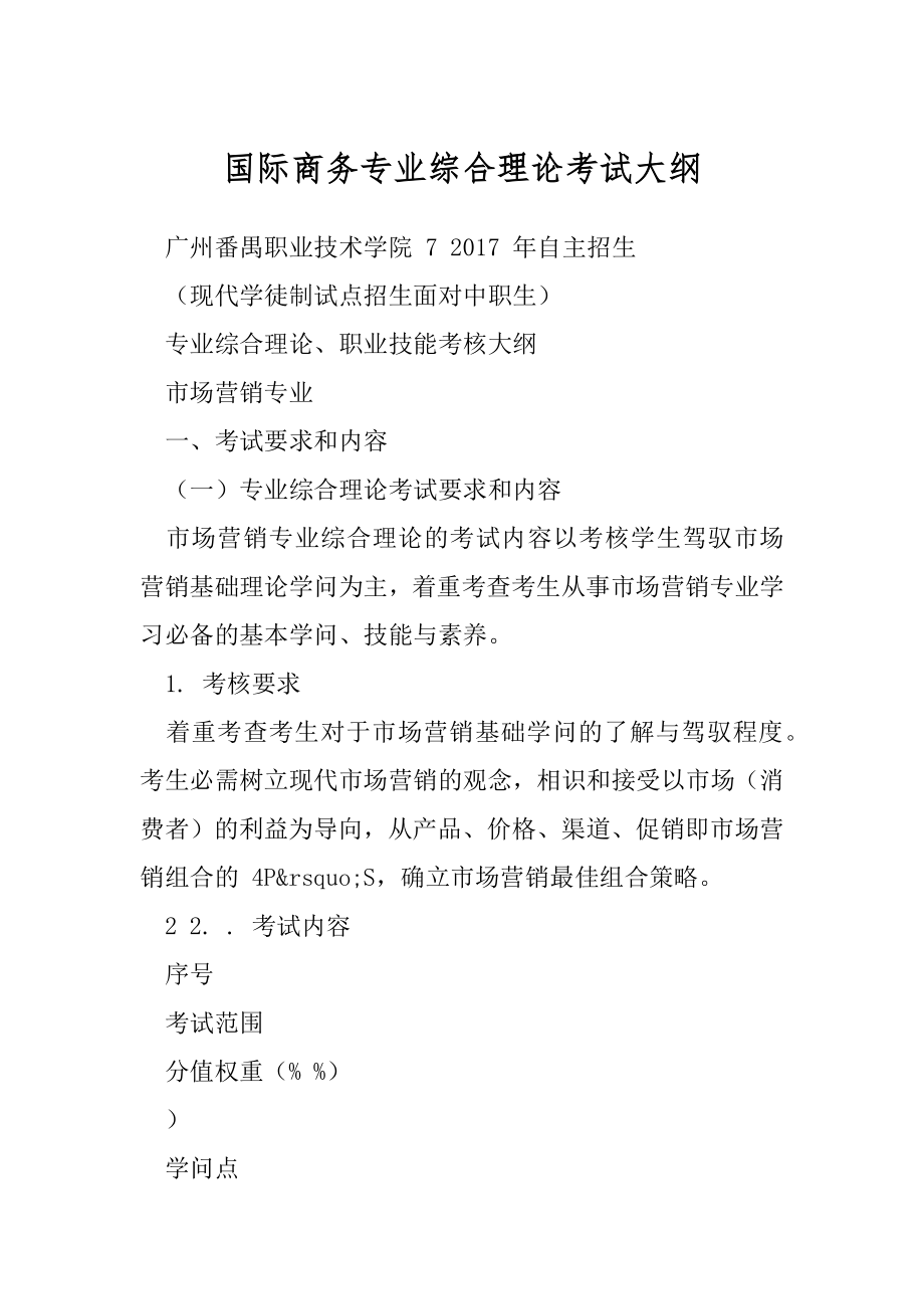 国际商务专业综合理论考试大纲.docx_第1页