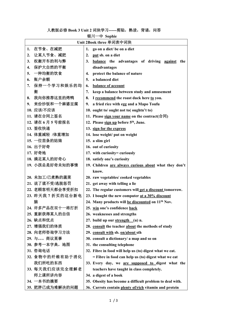 人教版必修3Unit2词块学习.doc_第1页