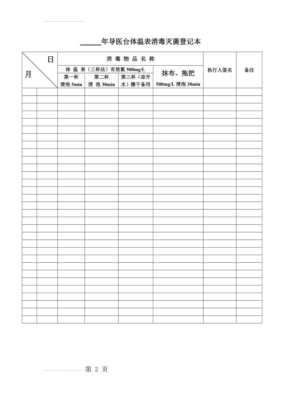 导诊台体温表、抹布消毒灭菌登记本(2页).doc_第2页