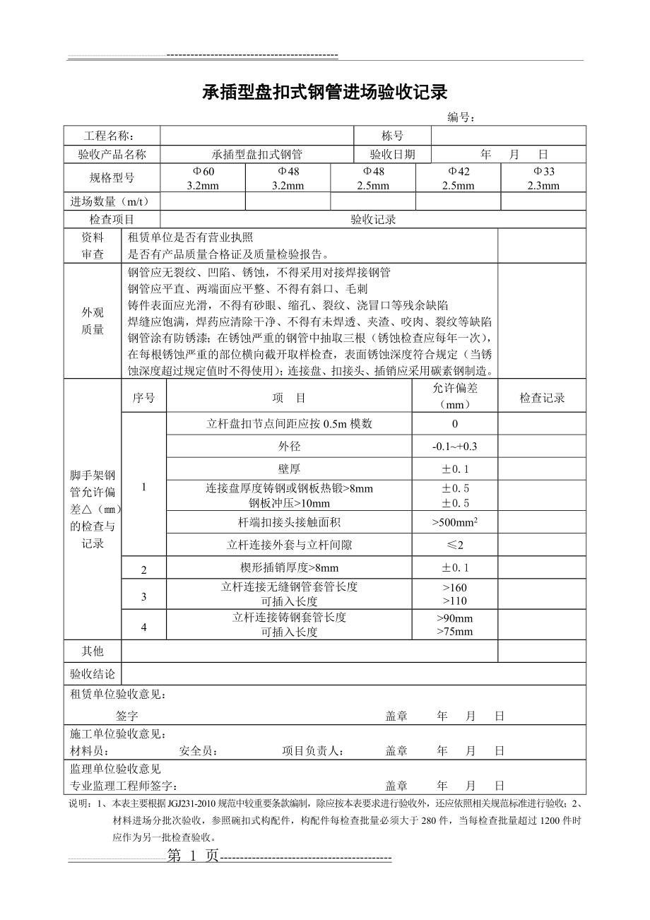 承插型盘扣式钢管进场验收记录(2页).doc_第1页