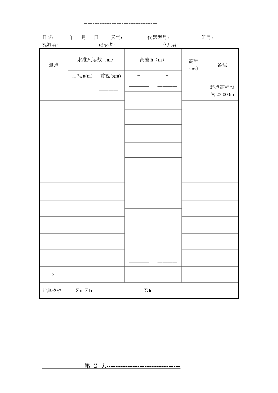 普通水准测量记录表 2(2页).doc_第2页