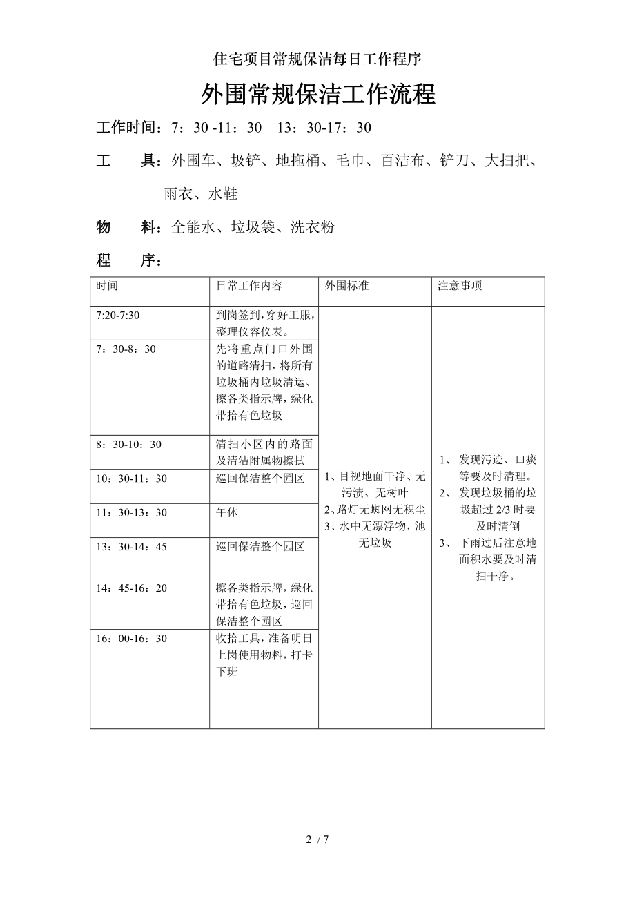 住宅项目常规保洁每日工作程序.doc_第2页