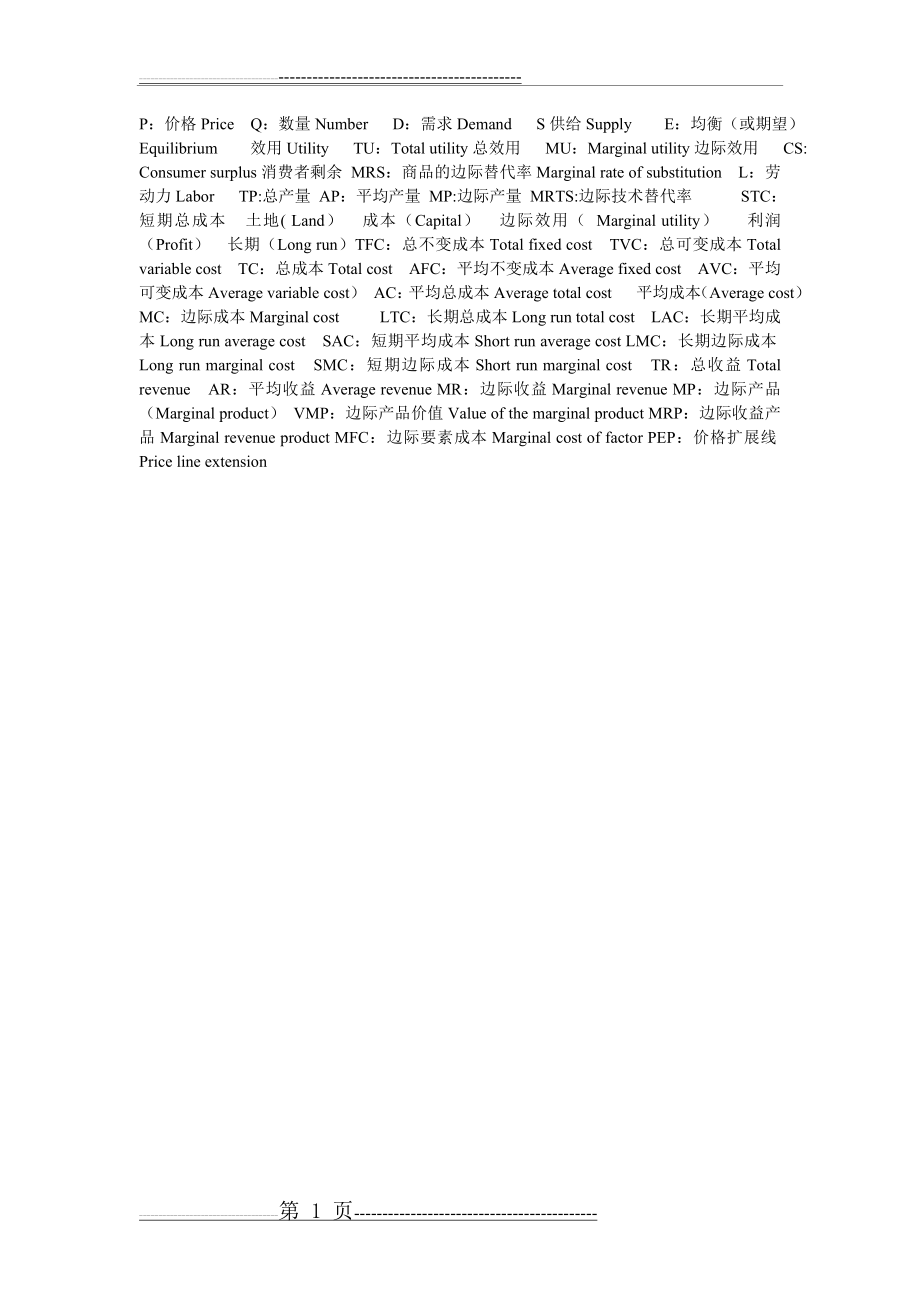 微观经济学常用英文缩写(1页).doc_第1页