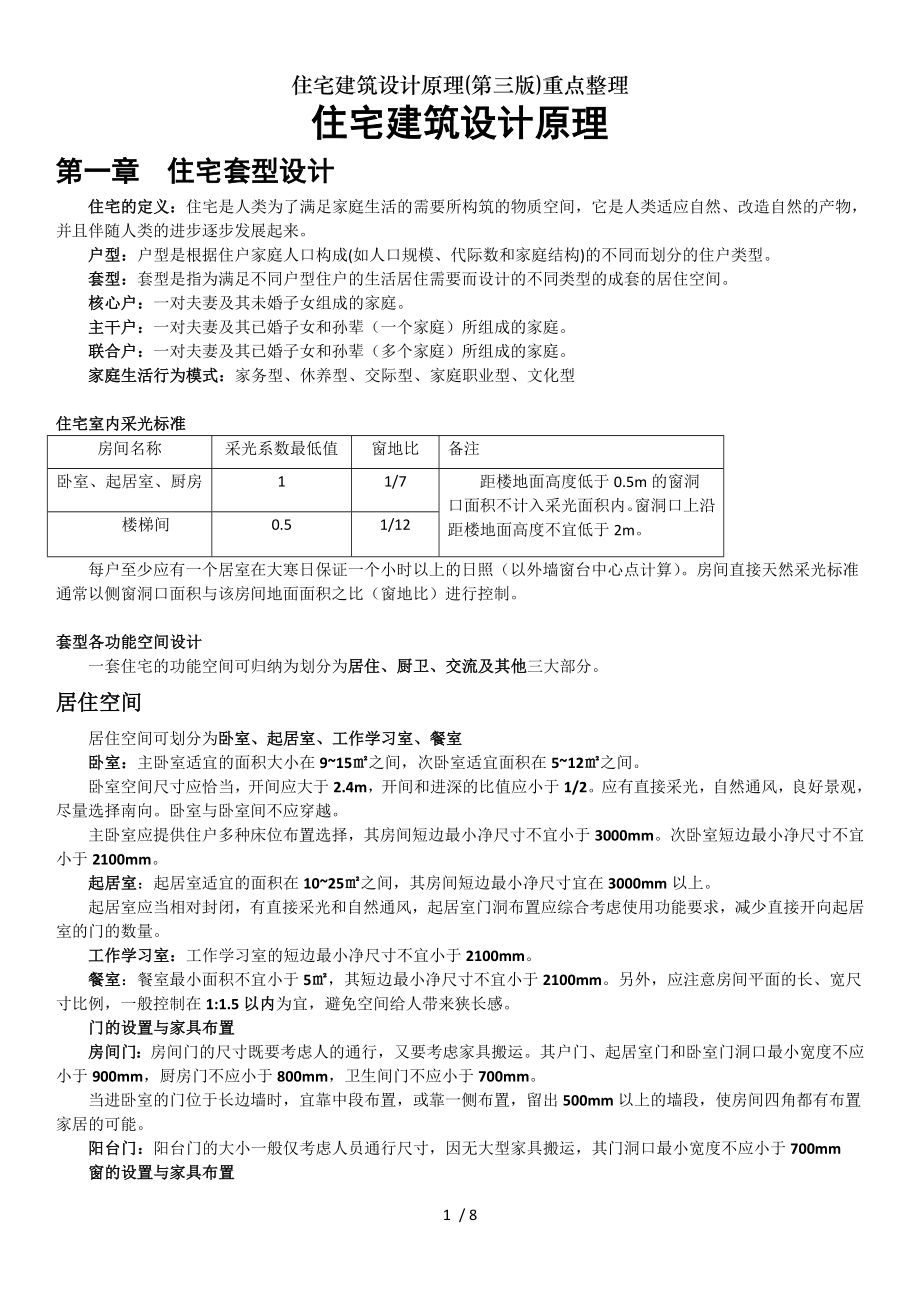 住宅建筑设计原理第三版重点整理.doc_第1页