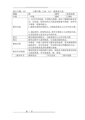 新课改人美版一年级下册第一课《船》美术教案(4页).doc