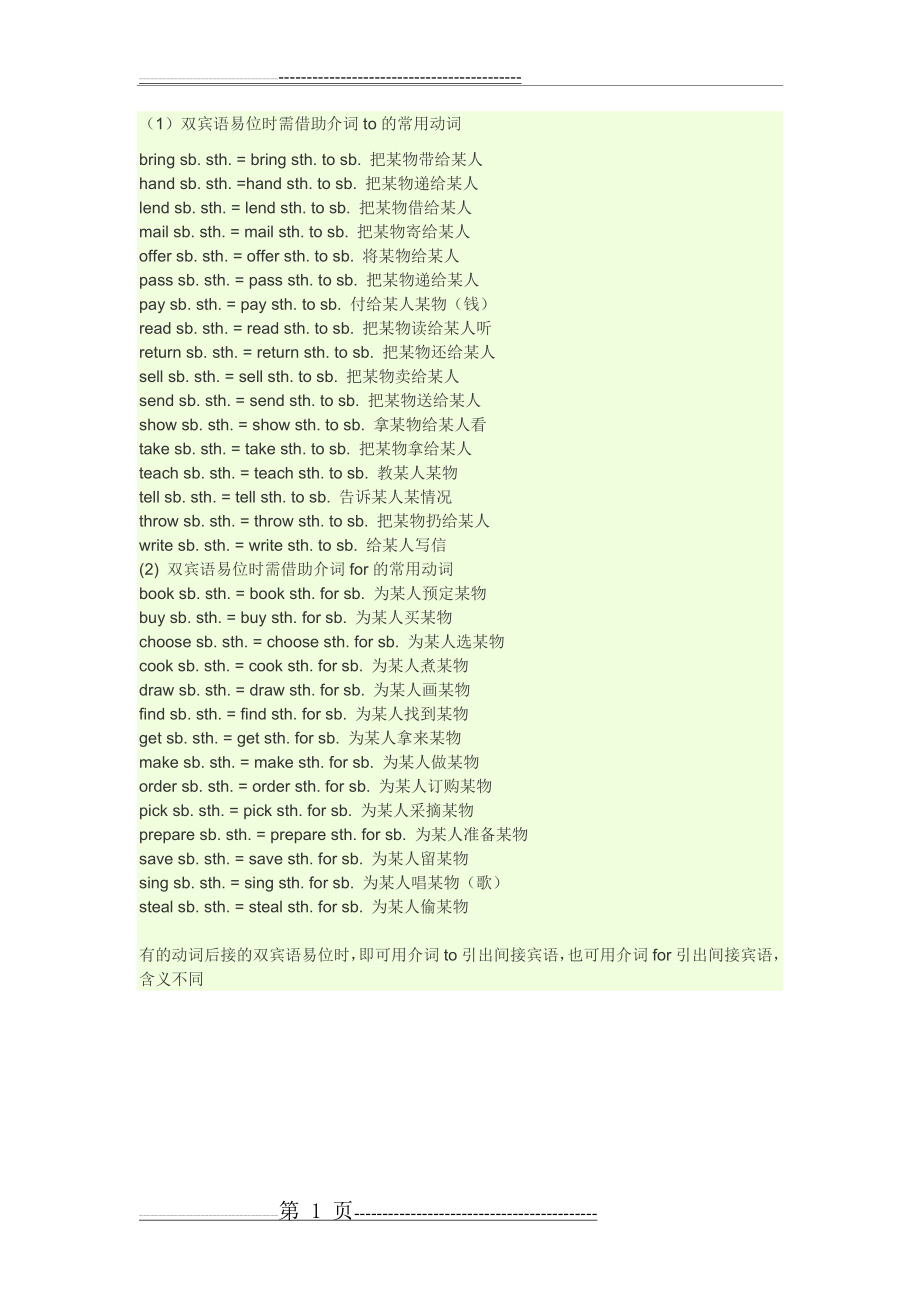 接双宾语常用动词(1页).doc_第1页