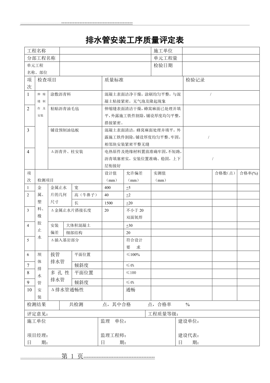 排水管安装工序质量评定表(2页).doc_第1页