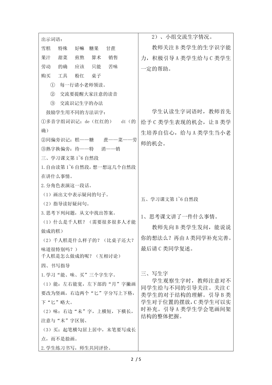 部编版语文二年级下册 第6课千人糕教案教学设计分层教学 教案.doc_第2页