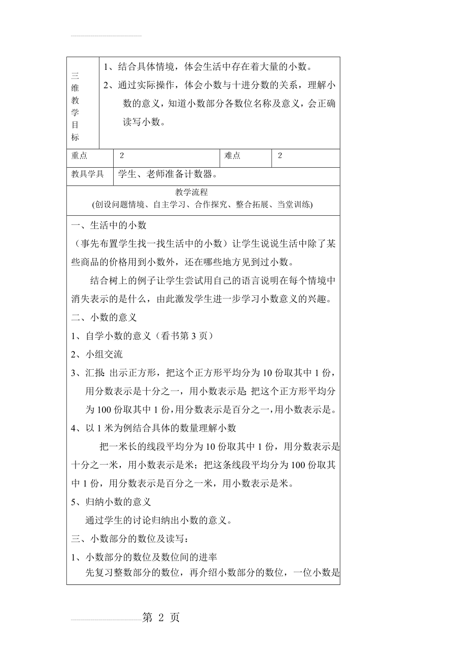 小数的意义(一)教学设计及反思(5页).doc_第2页