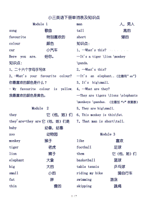 外研社3起点三年级下册英语单词表及知识点.doc