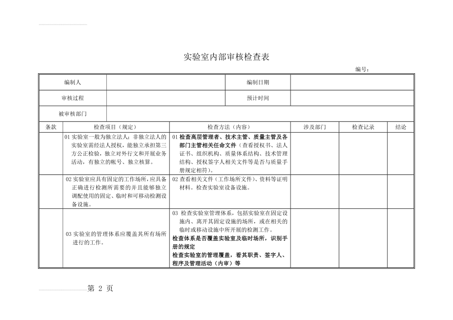 实验室内审检查表(最新准则)(19页).doc_第2页