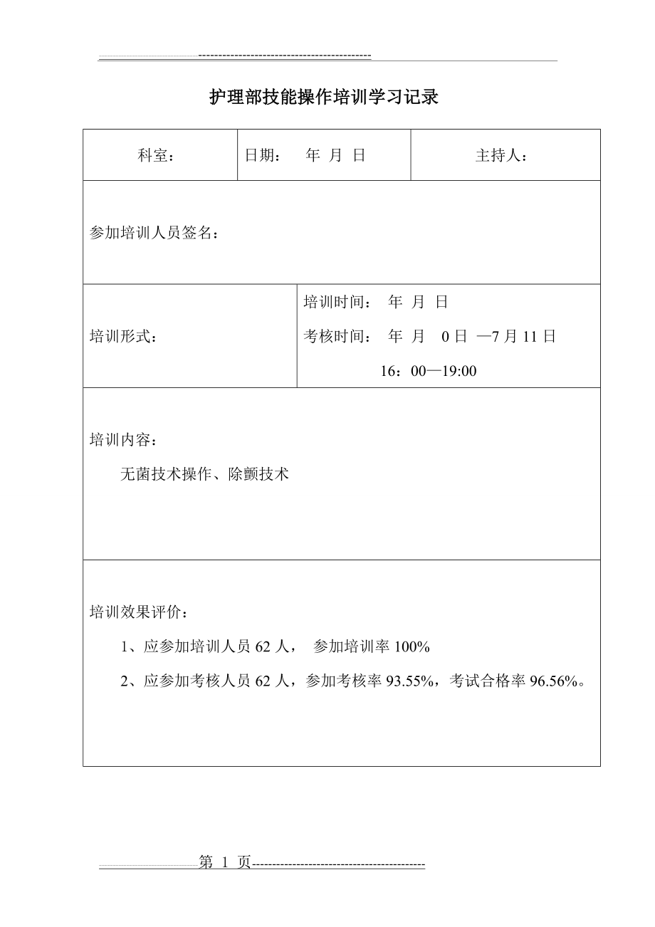 护理技能操作培训学习记录(1页).doc_第1页