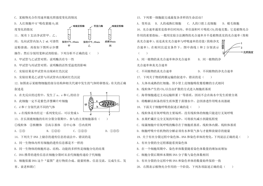 人教版高中生物必修一期末试题附答案非常超值.doc_第2页